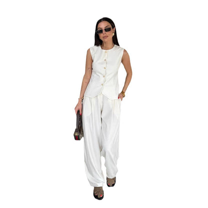 1Buttoned Vest Suit Long Pants Two-Piece Set