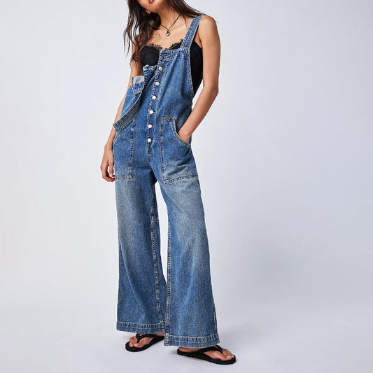 WOLFF | Taschenverstellbarer Trägerweiter Beinen Denim Overall