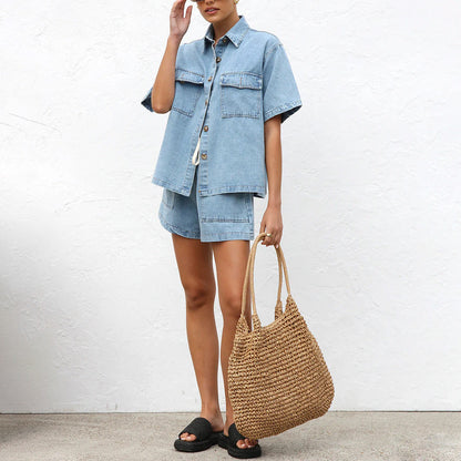 WOLFF | Lässiges Hemd Denim Shorts Zweiteiliges Sommer Set
