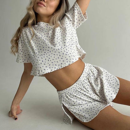 WOLFF | Floral Print Kurzarm Shorts Schlafanzug Set