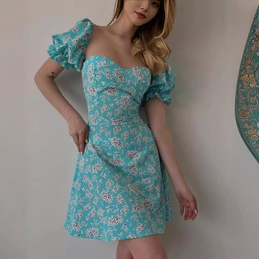 WOLFF | Vintage Floral Puff Sleeve Französisches Kleid