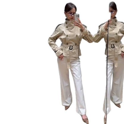 Damen modische Trenchjacke mit Gürtel und doppelter Knopfaiusschnitt -Mode