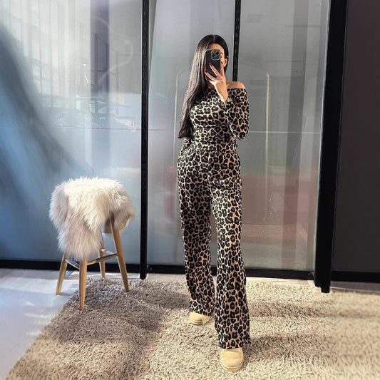 1T-Shirt High Waist Pocket Long Pants Two-Piece Set