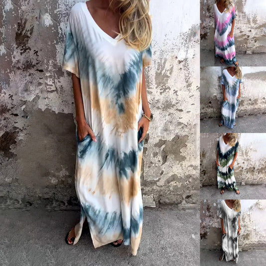 WOLFF | Gradiente Tie-Dye Lockere V-Ausschnitt Kleid