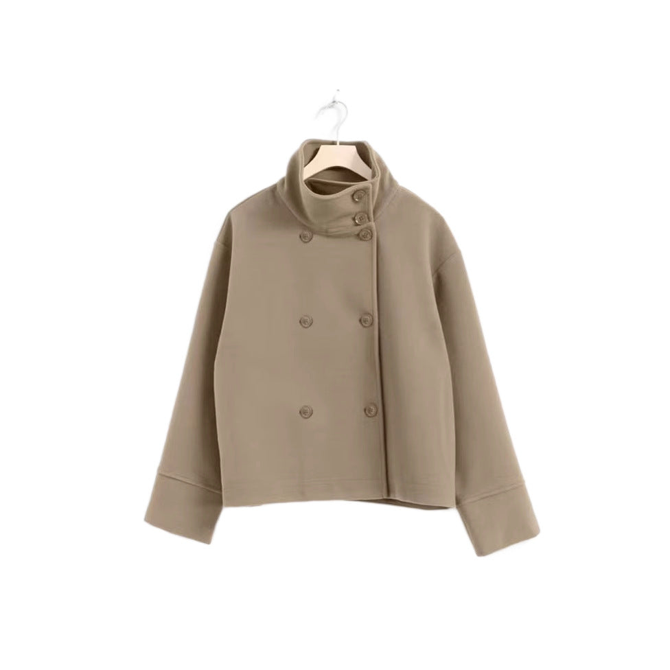 Damen Modische Cropped Jacke mit hohem Kragen und doppelter Knopfleiste Heidi-Mode