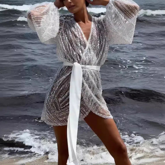 WOLFF | Strandlaterne Langarm Drapiertes Kleid