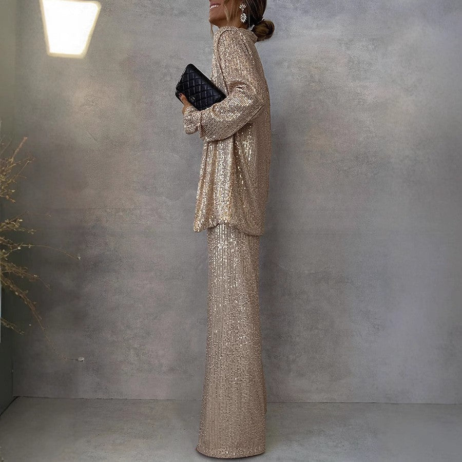 Damen Glitzerndes Blazeranzug mit weitem Bein und schimmernden Pailletten Heidi-Mode