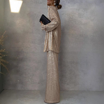 Damen Glitzerndes Blazeranzug mit weitem Bein und schimmernden Pailletten Heidi-Mode