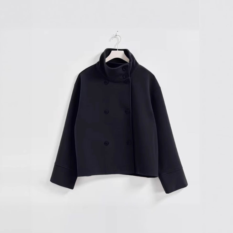 Damen Modische Cropped Jacke mit hohem Kragen und doppelter Knopfleiste Heidi-Mode