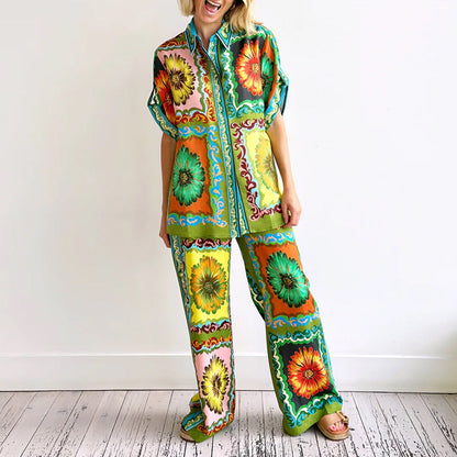 WOLFF | Daisy Print Shirt Hose Freizeitanzug