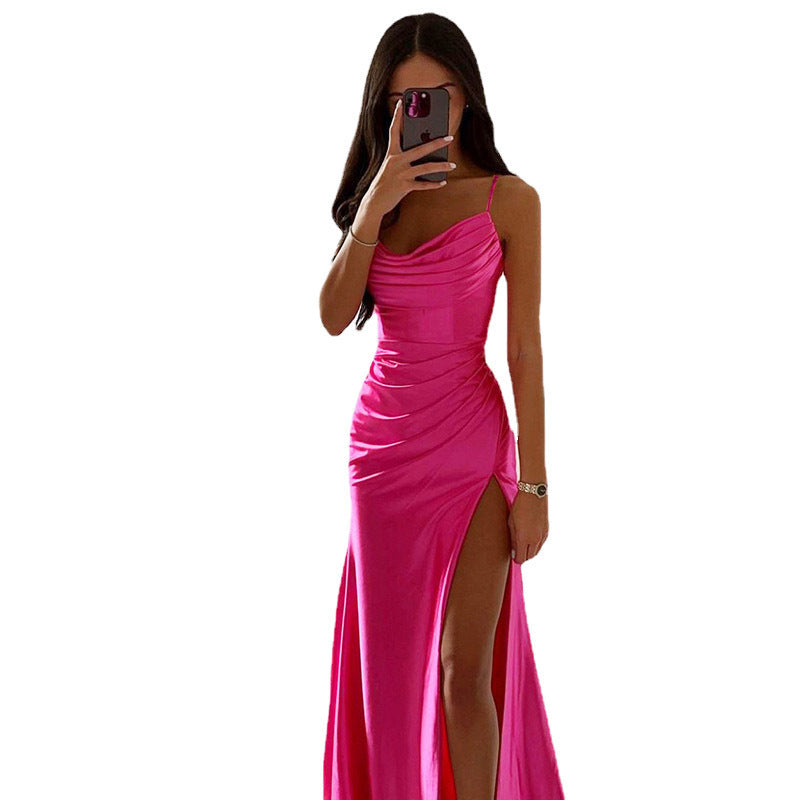 WOLFF | Schnürung Falten Schlitz Satin Schmaler Schnitt Bodycon Kleid