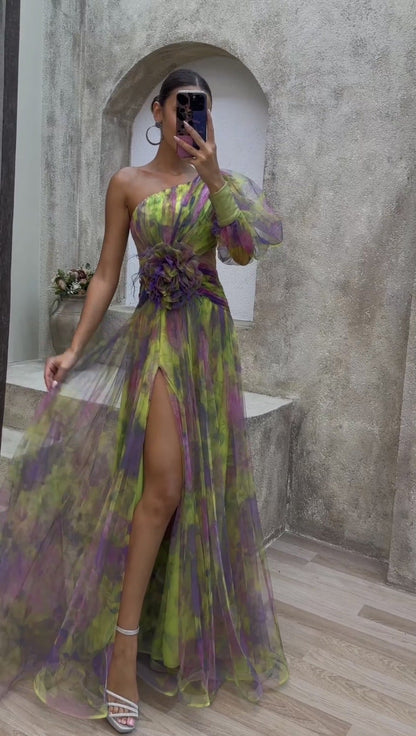 WOLFF | Blumendruck Große Saum Blumenkleider Langes Kleid