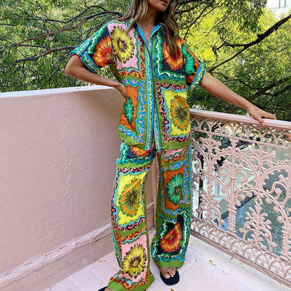 WOLFF | Daisy Print Shirt Hose Freizeitanzug