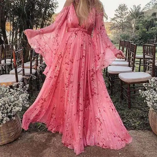 WOLFF | Bat Sleeve Faltenbodenlanges Schwangerschafts Kleid