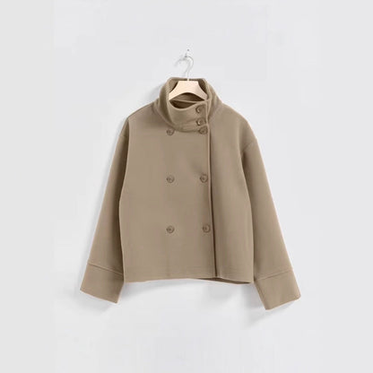 Damen Modische Cropped Jacke mit hohem Kragen und doppelter Knopfleiste Heidi-Mode