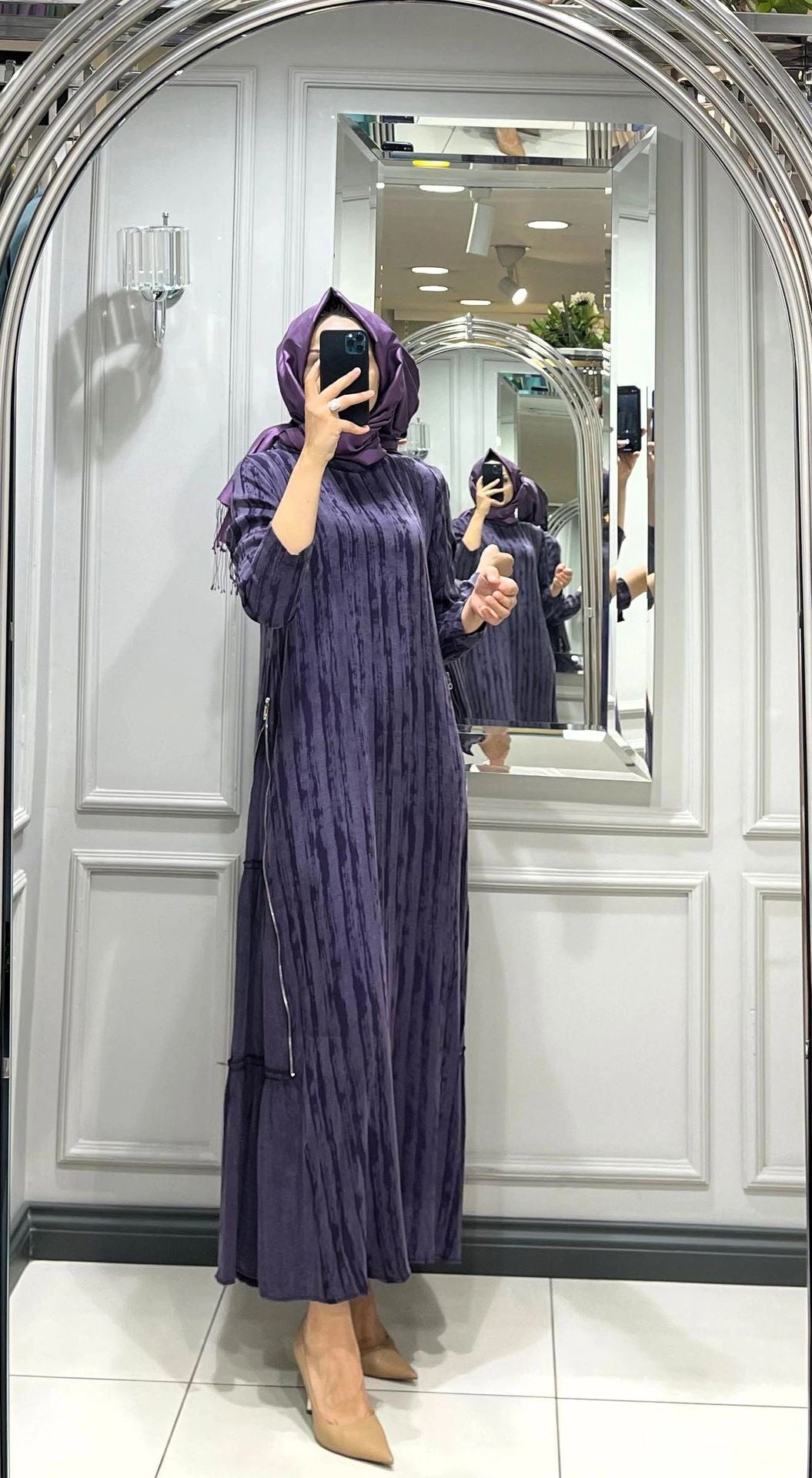 WOLFF | Muster Seitenreißverschluss Langarmkleid