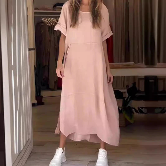 WOLFF | Einfarbiges Kurzarm-Baumwolle-Leinen-Kleid