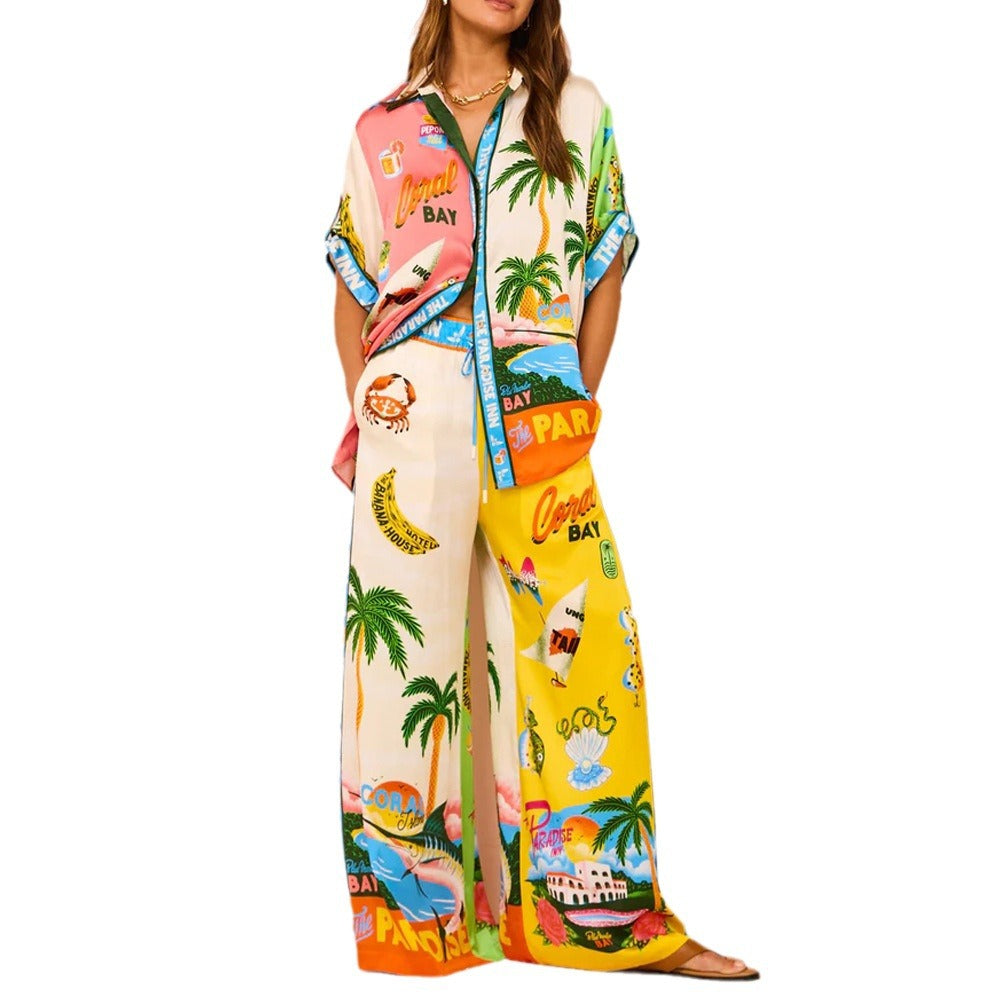 1Printed Shirt and Pants Casual Summer Set