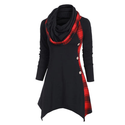 WOLFF | Farbe Block Karierter Kapuzen-Diamantsaum Midi Kleid