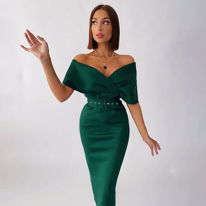 WOLFF | Off-Shoulder Tailliertes Kleid mit Gürtel