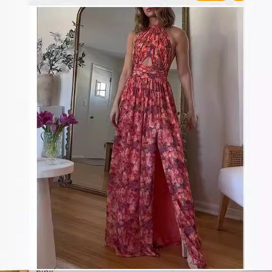 WOLFF | Bedrucktes Kreuzhalsfaltenkleid mit Spitzenärmel