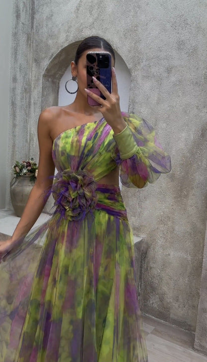 WOLFF | Blumendruck Große Saum Blumenkleider Langes Kleid