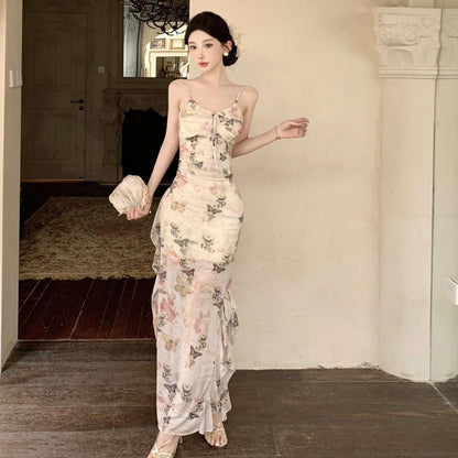 WOLFF | Romantisches Schmetterlingsdruck Langkleid