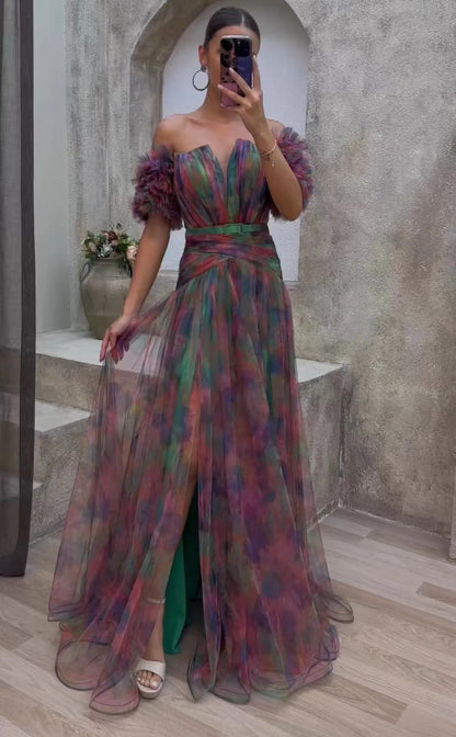 WOLFF | Ärmelloses High-End Großes Schwingendes Blumenrock Kleid