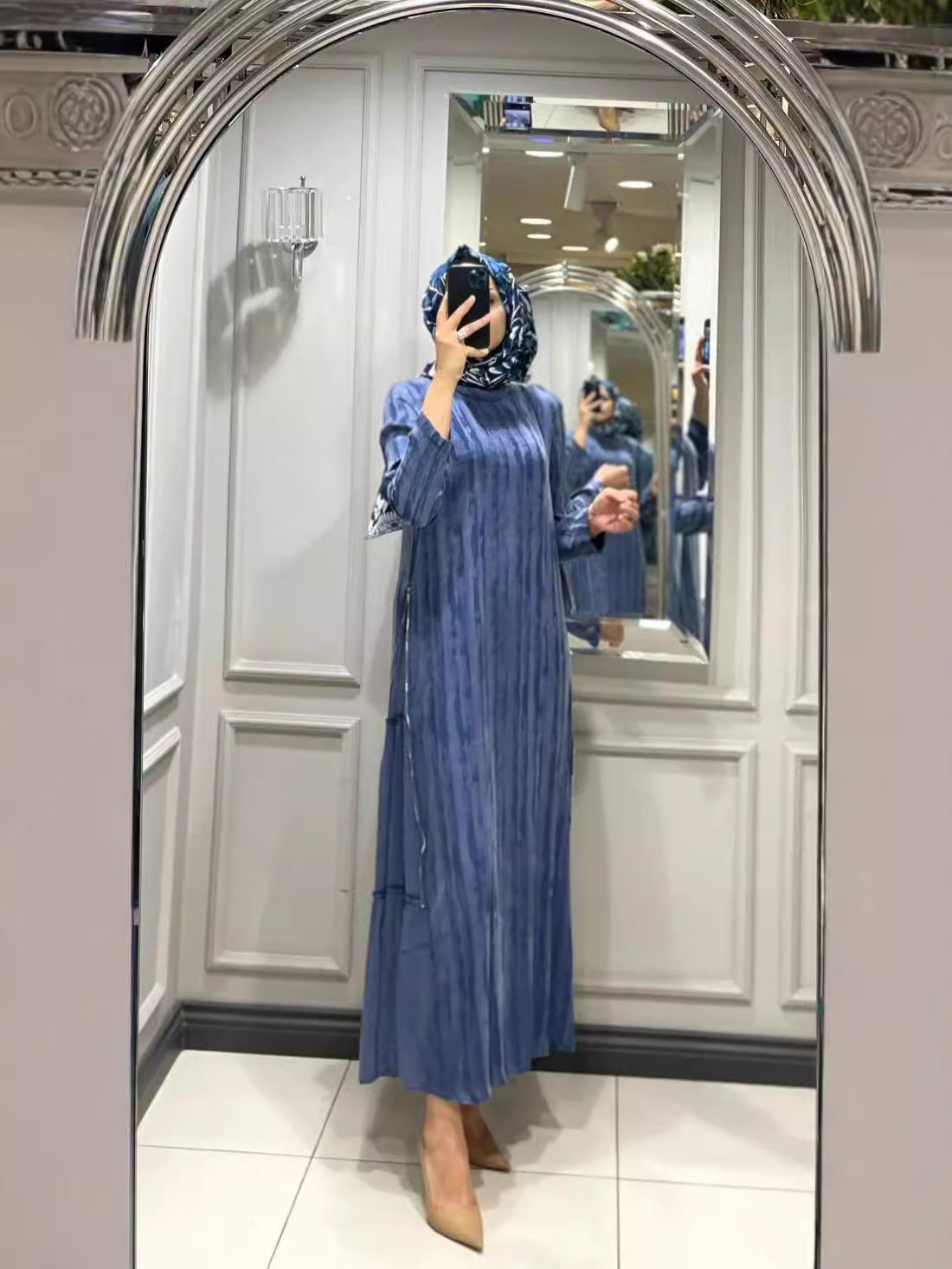 WOLFF | Muster Seitenreißverschluss Langarmkleid