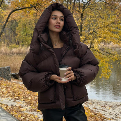 Damen gesteppte Winterjacke mit oversized Kapuze Heidi-Mode