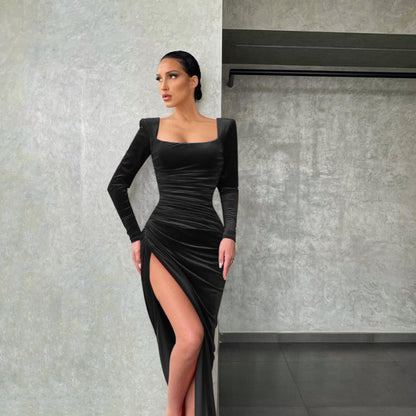WOLFF | Raffiniertes High Waist Quadrat-Ausschnitt Mini-Kleid