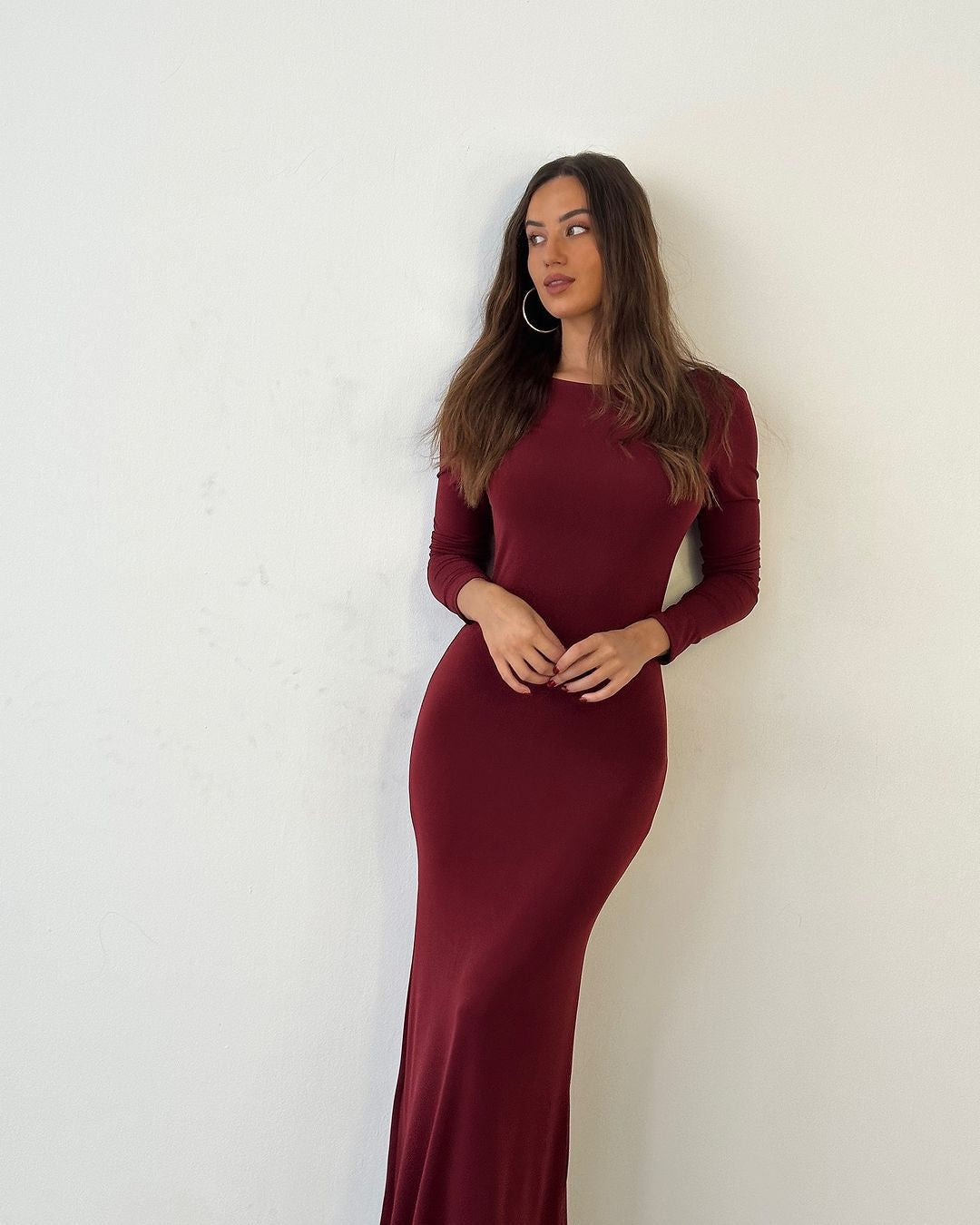 1V-Shaped Folding Two-Way Wear Long Sleeve Dress