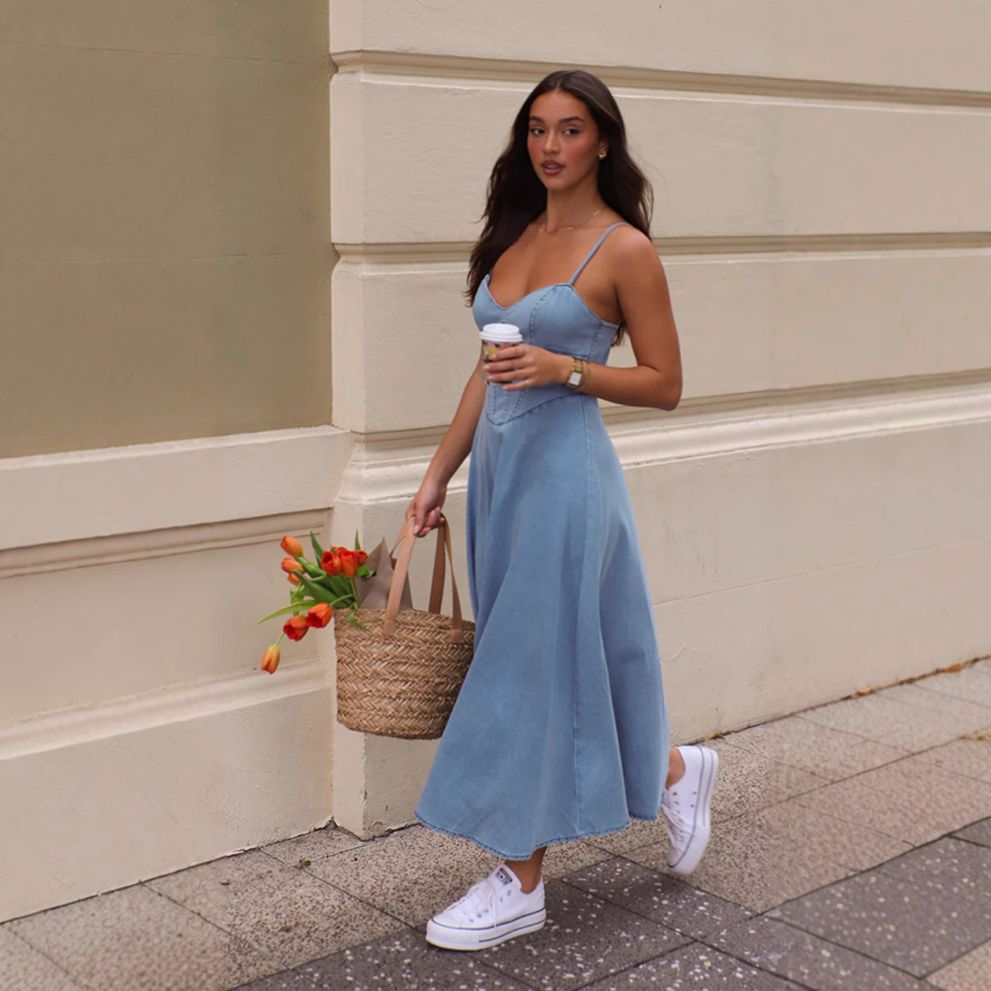 WOLFF | Trage Distressed Sexy Denim Lange Kleid