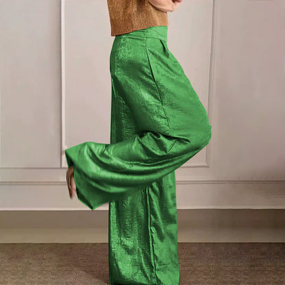 WOLFF | Metallic Hochbund Slimming Weite Beinform Hose