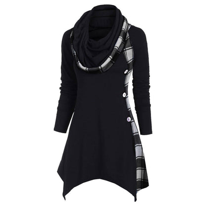 WOLFF | Farbe Block Karierter Kapuzen-Diamantsaum Midi Kleid