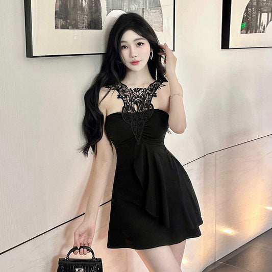 1Lace Halter Strap Hot Girl A-Line Dress