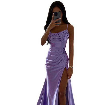 WOLFF | Schnürung Falten Schlitz Satin Schmaler Schnitt Bodycon Kleid
