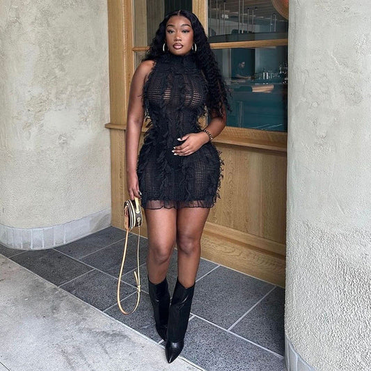 WOLFF | Hohle Transparente Ärmellose Pulloverkleid