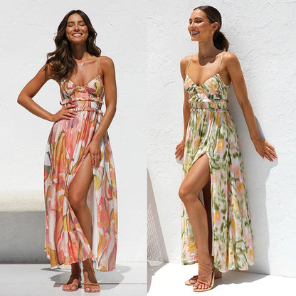 1Printed Camisole Vacation Beach Dress
