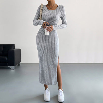WOLFF | Minimalistische enganliegende Schlitz Bleistift Mid-Length Rock Kleid