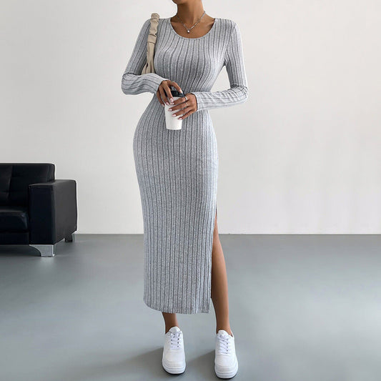 WOLFF | Minimalistische enganliegende Schlitz Bleistift Mid-Length Rock Kleid