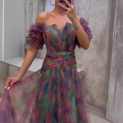 WOLFF | Ärmelloses High-End Großes Schwingendes Blumenrock Kleid