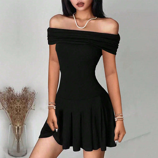 WOLFF | Schlüsselbein Off-Shoulder Hohe Taille Kurzes Rock Kleid
