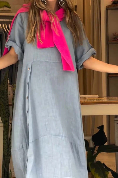 WOLFF | Einfarbiges Kurzarm-Baumwolle-Leinen-Kleid