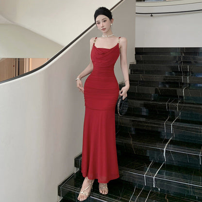 WOLFF | Spaghetti-Träger Herzausschnitt Bodycon Meerjungfrau Langkleid