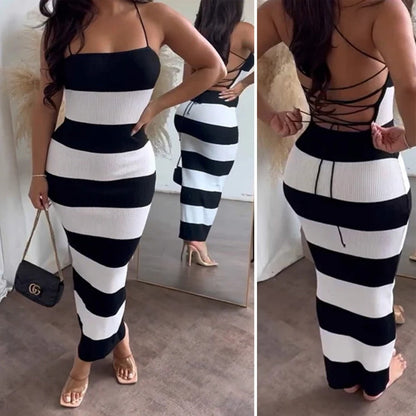 1Knitted Sexy Sheer Color Block Vacation Dress