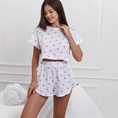 WOLFF | Weiches Kurzarm-Kirsche Damen Freizeit-Set
