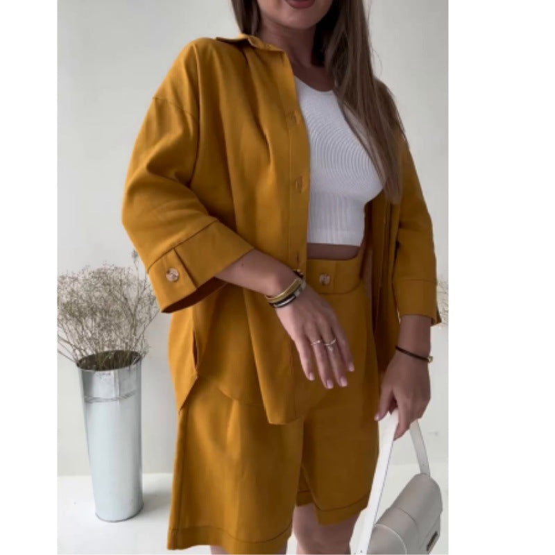 WOLFF | Locker Langarm-Top Lässige Hochbund-Shorts Zweiteiliges Set