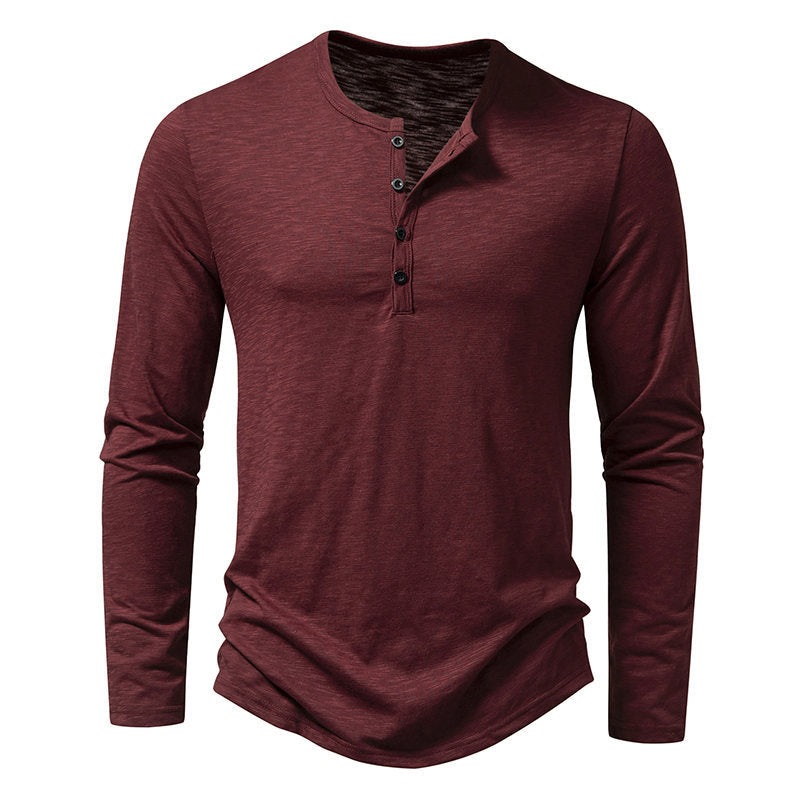 Herren Langarmshirt mit knopflosem V-Ausschnitt und atmungsaktivem Stoff -Mode