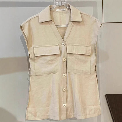 1Shirt Collar Tie Top High-Waisted Long Pants